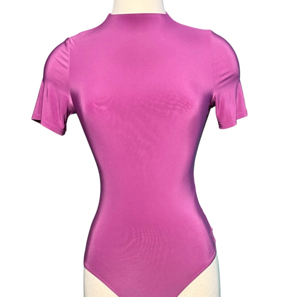 Fitted Pink Bodysuit with Mandarin Collar